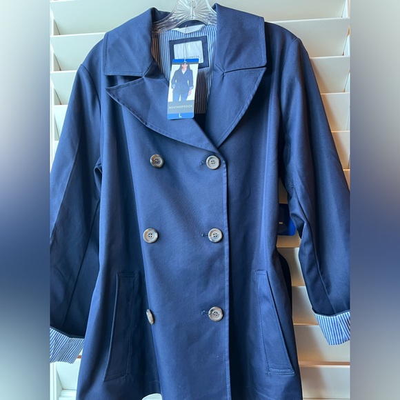 Weatherproof - NWT - Large - Women's Blue Trench Coat - Double Breasted - belt - Picture 4 of 14